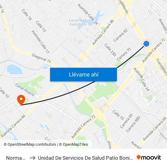 Normandía to Unidad De Servicios De Salud Patio Bonito El Tintal map