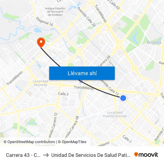 Carrera 43 - Comapan to Unidad De Servicios De Salud Patio Bonito El Tintal map