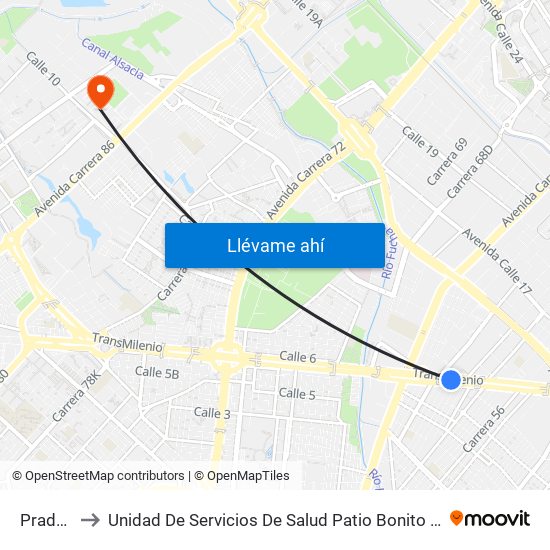 Pradera to Unidad De Servicios De Salud Patio Bonito El Tintal map