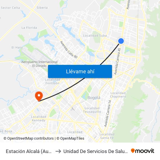 Estación Alcalá (Auto Norte - Cl 136) to Unidad De Servicios De Salud Patio Bonito El Tintal map