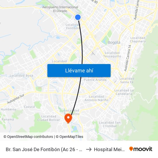 Br. San José De Fontibón (Ac 26 - Kr 96a) to Hospital Meissen map