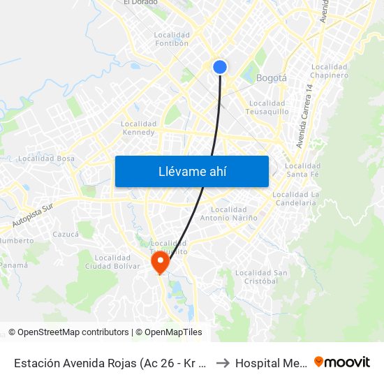 Estación Avenida Rojas (Ac 26 - Kr 69d Bis) (B) to Hospital Meissen map