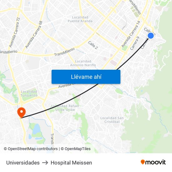 Universidades to Hospital Meissen map