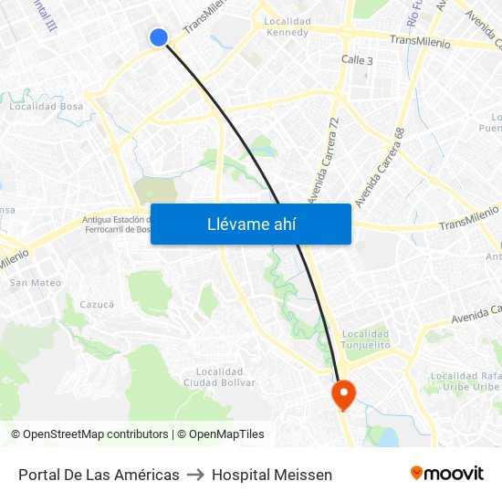 Portal De Las Américas to Hospital Meissen map