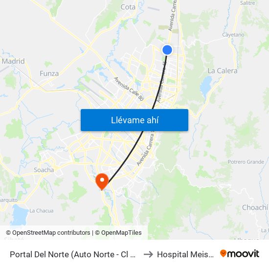 Portal Del Norte (Auto Norte - Cl 174a) to Hospital Meissen map