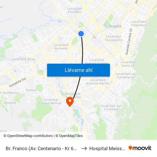 Br. Franco (Av. Centenario - Kr 69b) to Hospital Meissen map