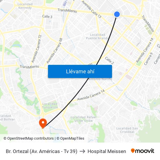 Br. Ortezal (Av. Américas - Tv 39) to Hospital Meissen map