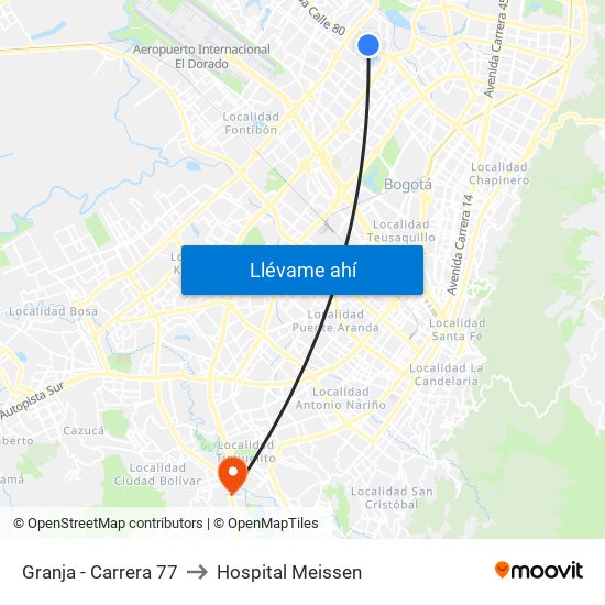 Granja - Carrera 77 to Hospital Meissen map