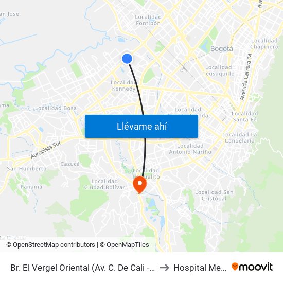 Br. El Vergel Oriental (Av. C. De Cali - Cl 10b) (A) to Hospital Meissen map