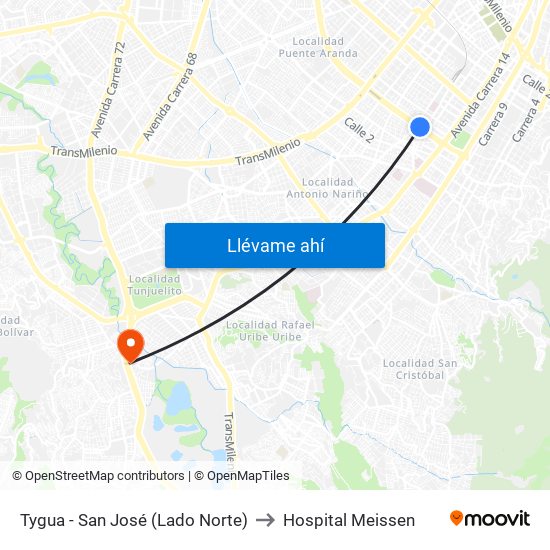 Tygua - San José (Lado Norte) to Hospital Meissen map