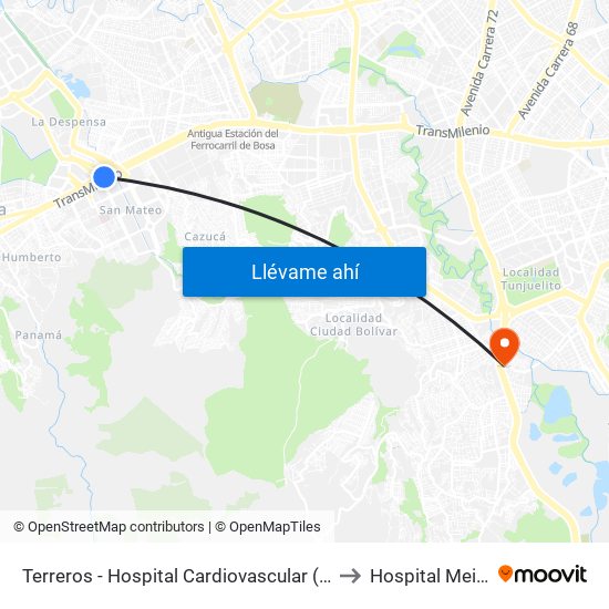 Terreros - Hospital Cardiovascular (Lado Sur) to Hospital Meissen map