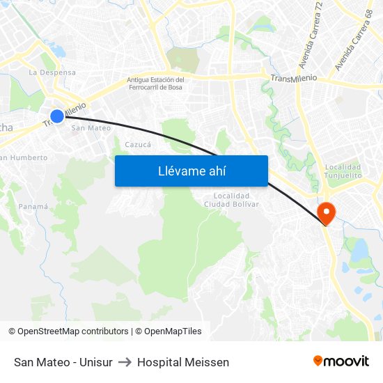 San Mateo - Unisur to Hospital Meissen map