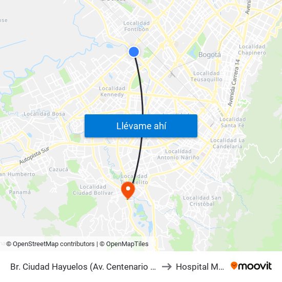 Br. Ciudad Hayuelos (Av. Centenario - Av. C. De Cali) to Hospital Meissen map