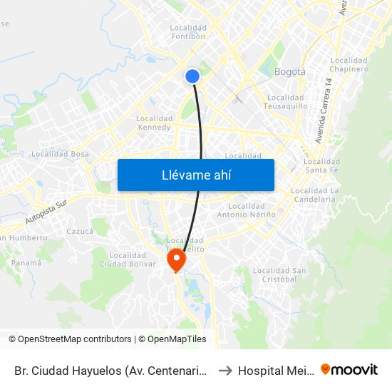 Br. Ciudad Hayuelos (Av. Centenario - Kr 78g) to Hospital Meissen map