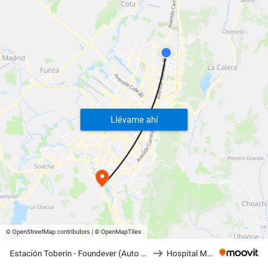 Estación Toberín - Foundever (Auto Norte - Cl 166) to Hospital Meissen map