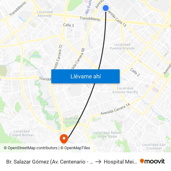 Br. Salazar Gómez (Av. Centenario - Kr 65) (A) to Hospital Meissen map