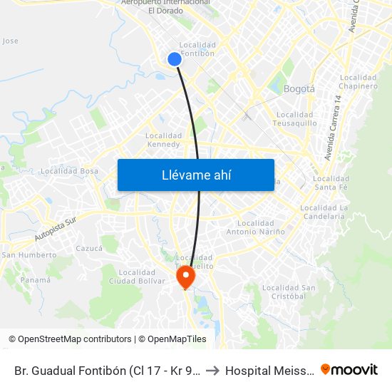 Br. Guadual Fontibón (Cl 17 - Kr 96h) to Hospital Meissen map