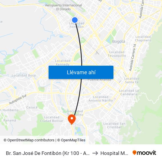 Br. San José De Fontibón (Kr 100 - Av. Esperanza) to Hospital Meissen map