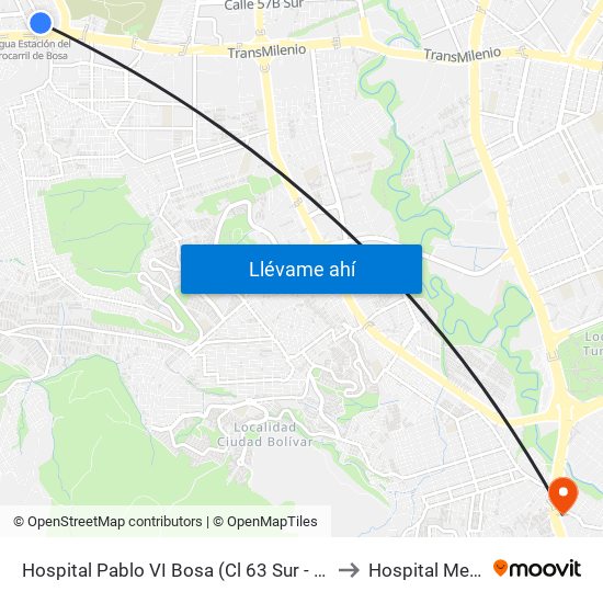 Hospital Pablo VI Bosa (Cl 63 Sur - Kr 77g) (A) to Hospital Meissen map