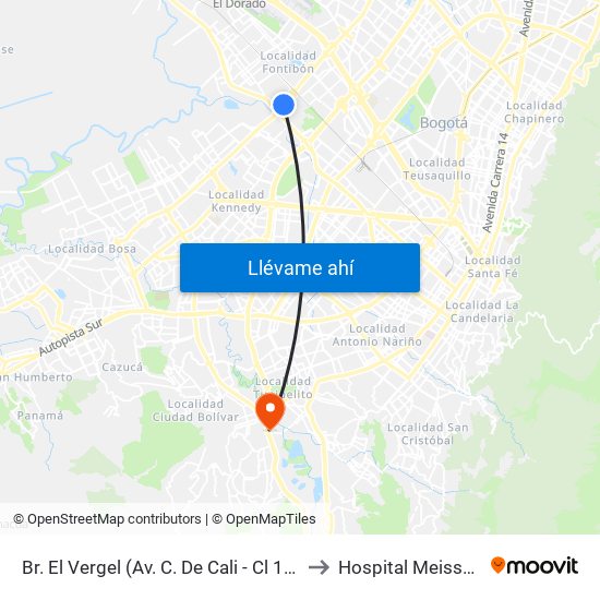 Br. El Vergel (Av. C. De Cali - Cl 18) to Hospital Meissen map