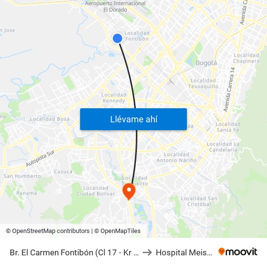 Br. El Carmen Fontibón (Cl 17 - Kr 100) to Hospital Meissen map