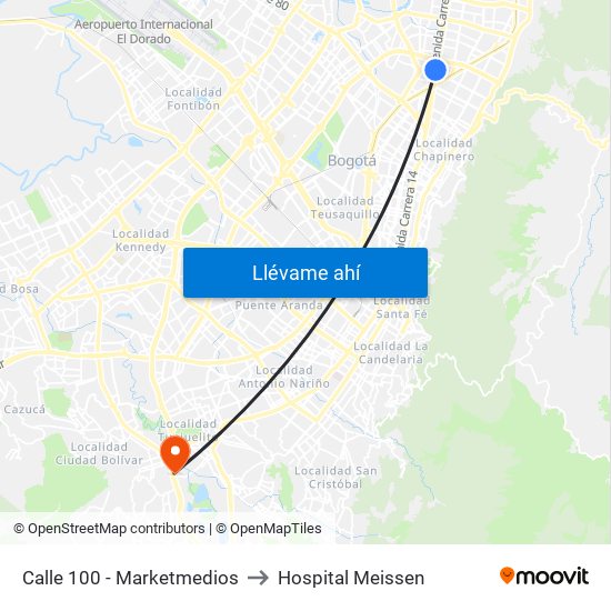 Calle 100 - Marketmedios to Hospital Meissen map