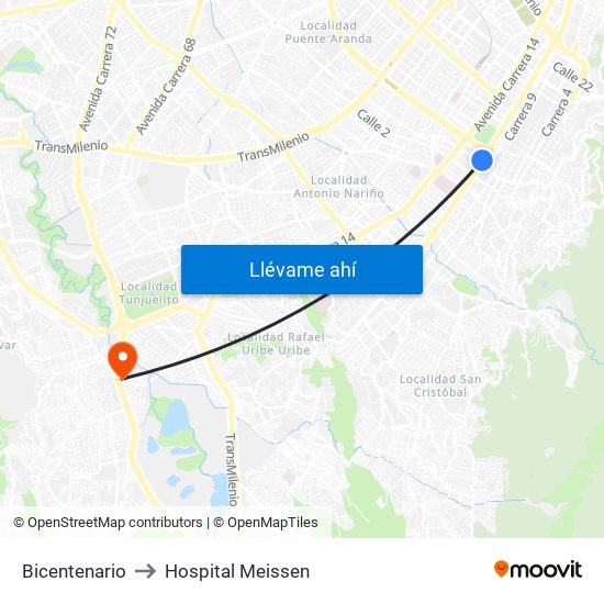 Bicentenario to Hospital Meissen map