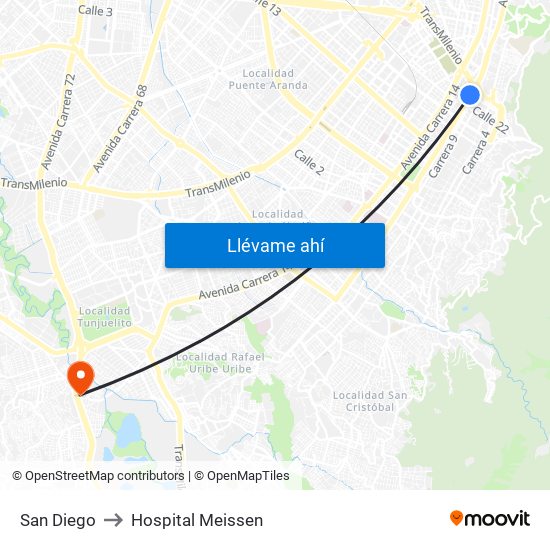 San Diego to Hospital Meissen map