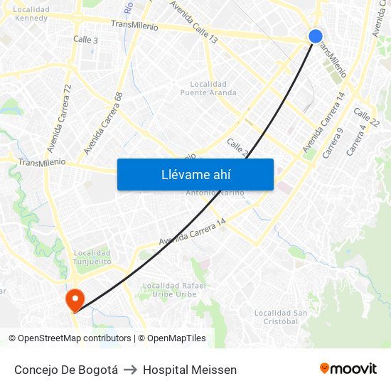 Concejo De Bogotá to Hospital Meissen map