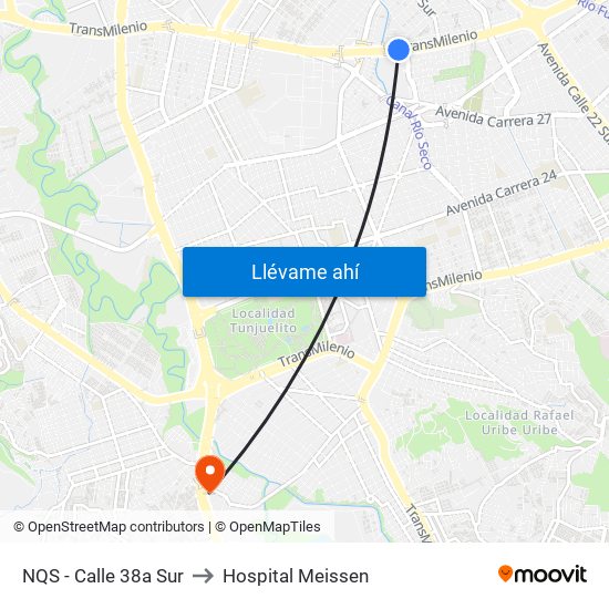 NQS - Calle 38a Sur to Hospital Meissen map