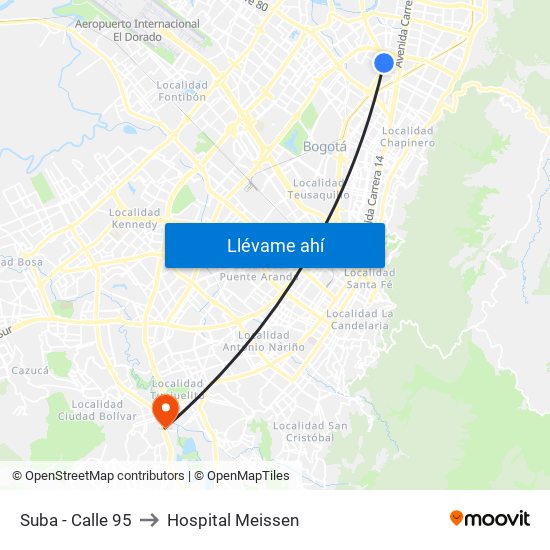 Suba - Calle 95 to Hospital Meissen map