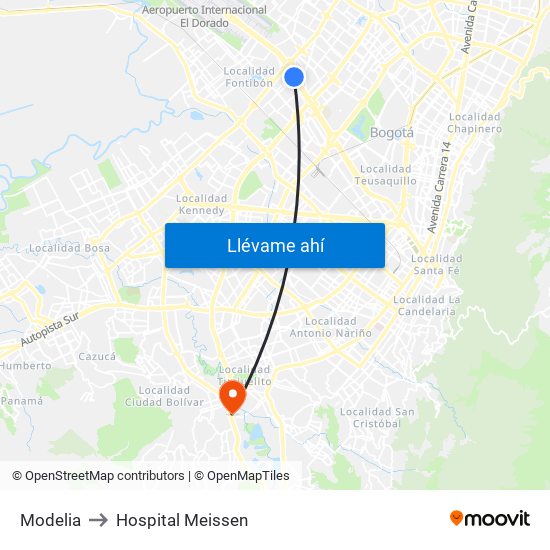 Modelia to Hospital Meissen map