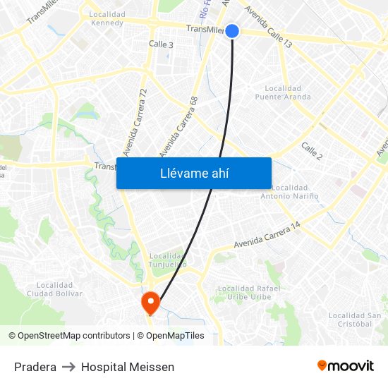 Pradera to Hospital Meissen map
