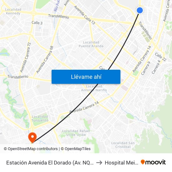 Estación Avenida El Dorado (Av. NQS - Cl 40a) to Hospital Meissen map