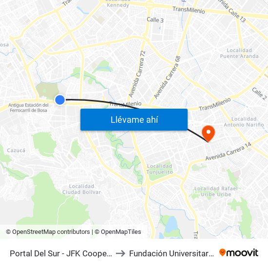 Portal Del Sur - JFK Cooperativa Financiera to Fundación Universitaria San Alfonso map