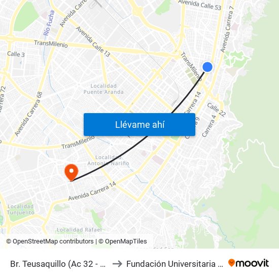 Br. Teusaquillo (Ac 32 - Av. Caracas) to Fundación Universitaria San Alfonso map