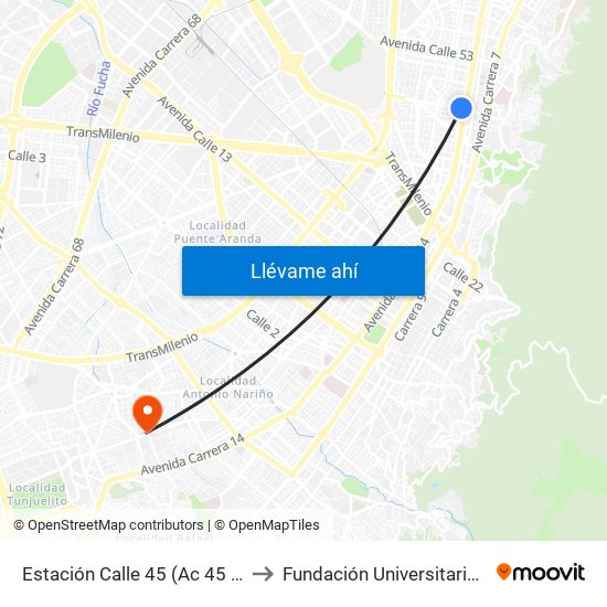 Estación Calle 45 (Ac 45 - Av. Caracas) to Fundación Universitaria San Alfonso map