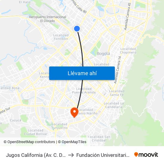 Jugos California (Av. C. De Cali - Ac 63) to Fundación Universitaria San Alfonso map