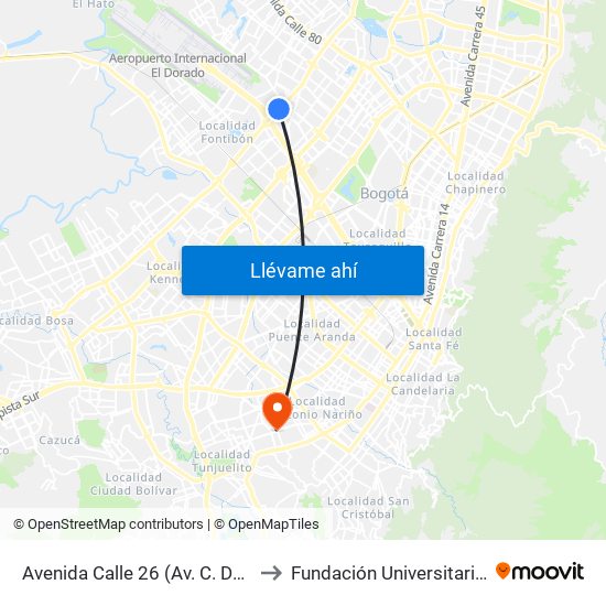 Avenida Calle 26 (Av. C. De Cali - Cl 51) (A) to Fundación Universitaria San Alfonso map