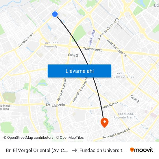 Br. El Vergel Oriental (Av. C. De Cali - Cl 10b) (A) to Fundación Universitaria San Alfonso map