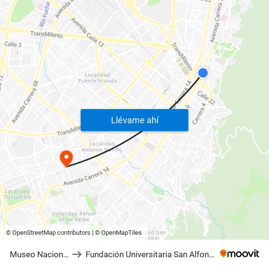 Museo Nacional to Fundación Universitaria San Alfonso map