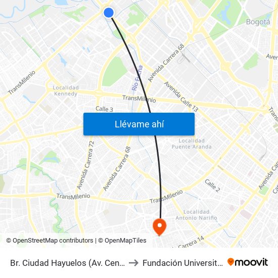 Br. Ciudad Hayuelos (Av. Centenario - Av. C. De Cali) to Fundación Universitaria San Alfonso map