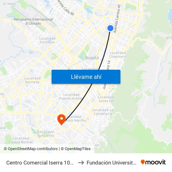 Centro Comercial Iserra 100 (Ac 100 - Kr 54) (B) to Fundación Universitaria San Alfonso map