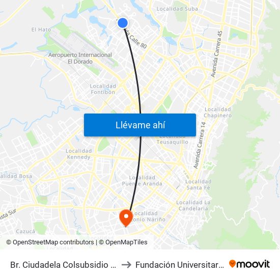 Br. Ciudadela Colsubsidio (Ac 80 - Kr 112a) to Fundación Universitaria San Alfonso map