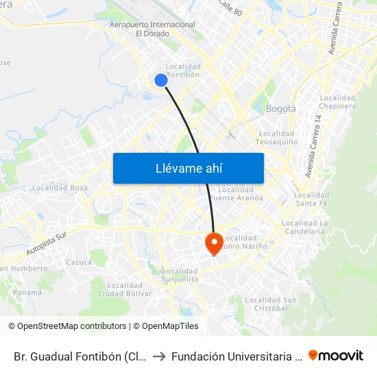Br. Guadual Fontibón (Cl 17 - Kr 96h) to Fundación Universitaria San Alfonso map