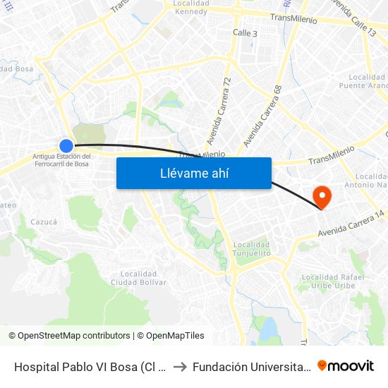 Hospital Pablo VI Bosa (Cl 63 Sur - Kr 77g) (A) to Fundación Universitaria San Alfonso map