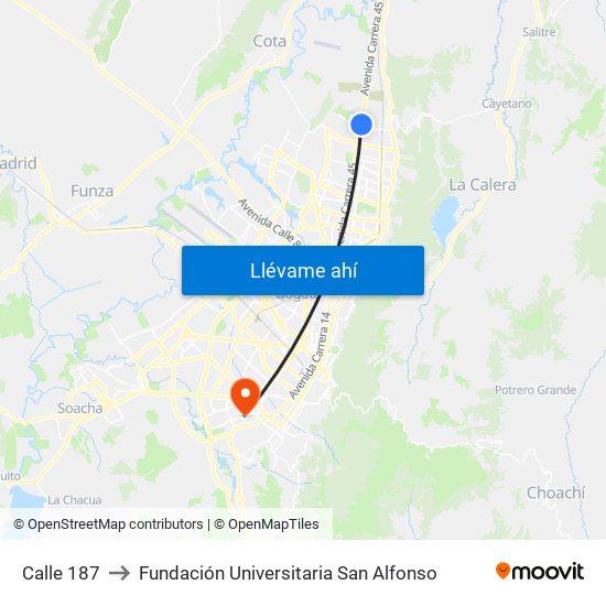 Calle 187 to Fundación Universitaria San Alfonso map