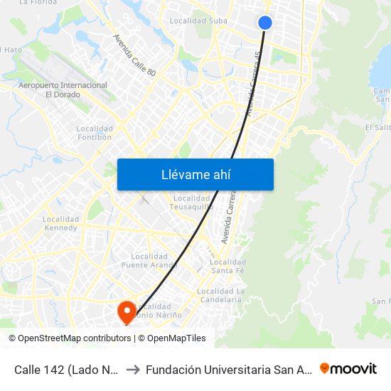 Calle 142 (Lado Norte) to Fundación Universitaria San Alfonso map