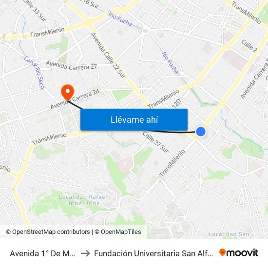 Avenida 1° De Mayo to Fundación Universitaria San Alfonso map