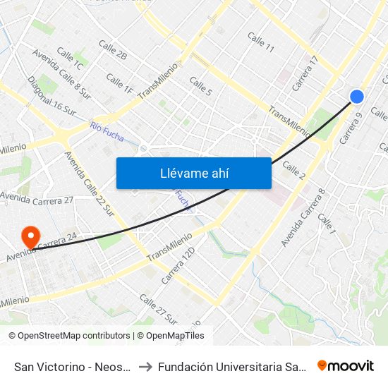 San Victorino - Neos Centro to Fundación Universitaria San Alfonso map